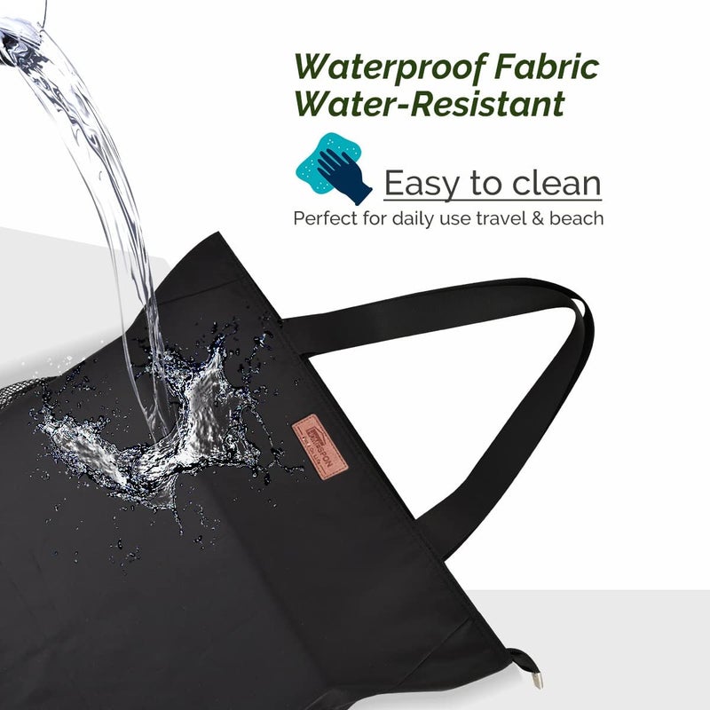 Buringer Large Waterproof Beach Bag for Women Sandproof Tote Bag with Zipper and Pockets Pool Bag for Travel Gym Vacation - Image 3